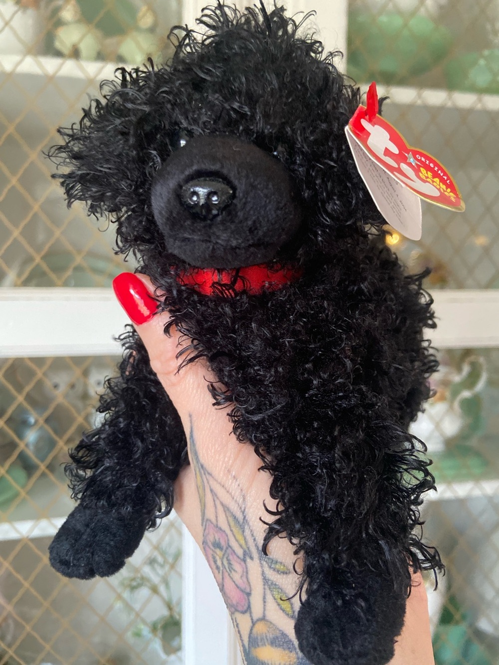 2004 Black Curly Hair Poodle “Smudges” TY Beanie Baby Small Dog Cute Nostalgia